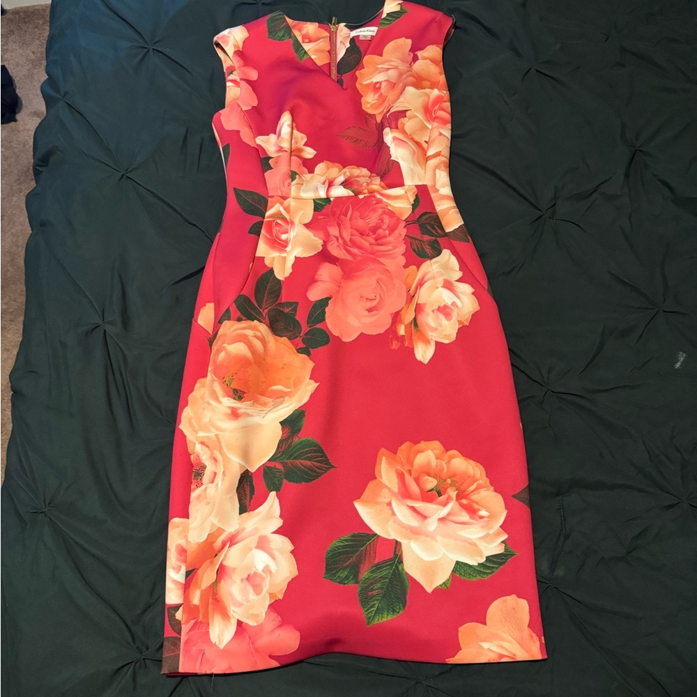 Floral Sleeveless Dress - Red and Pink